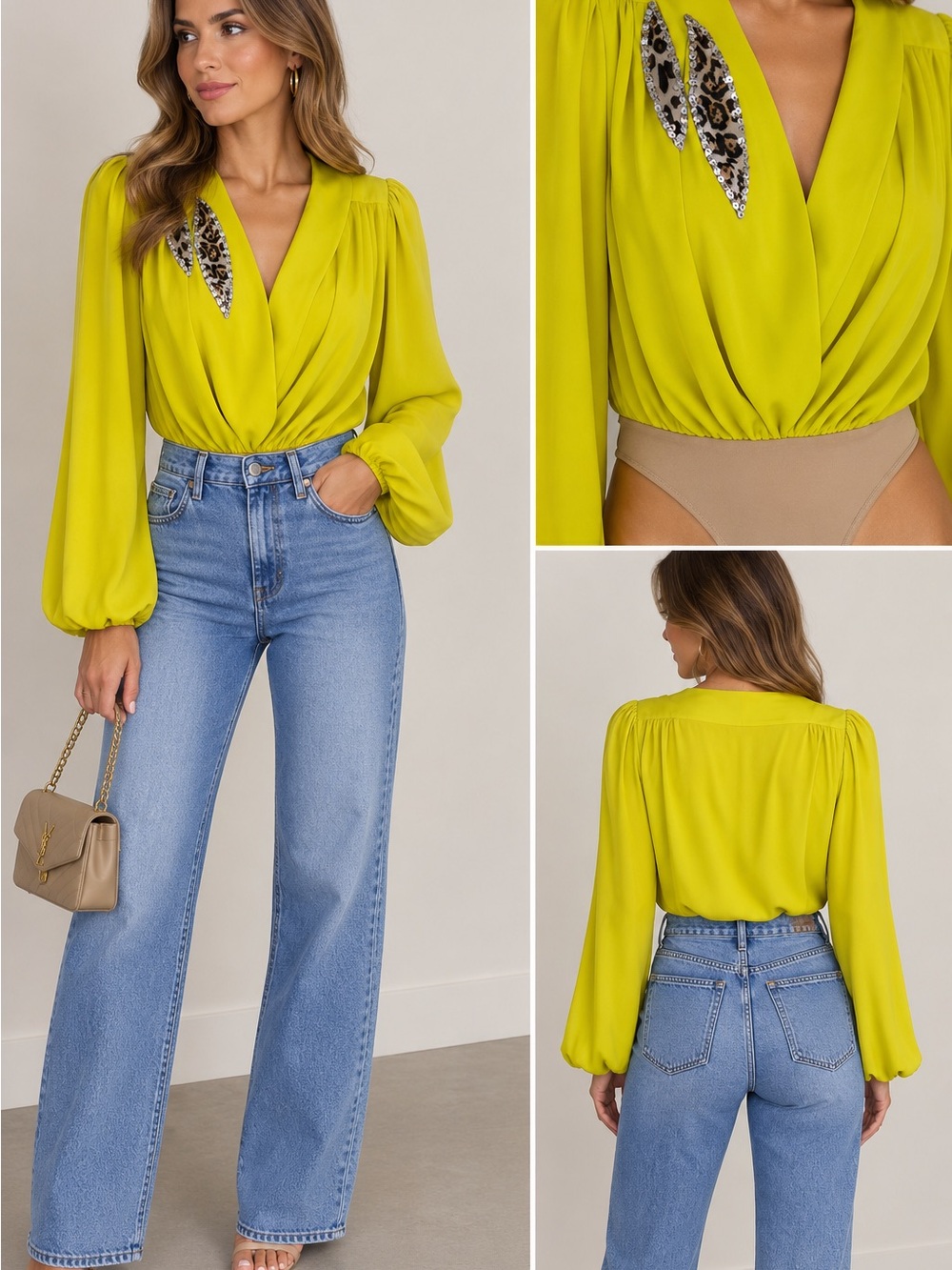 Embellished Lime Wrap Bodysuit